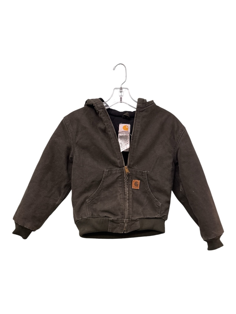 Carhartt White Tag with Yellow Logo on Olive Fabric
